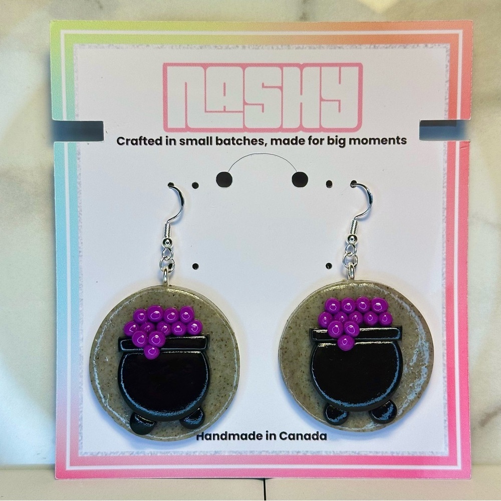 Purple Witches Cauldron - Handmade Earrings